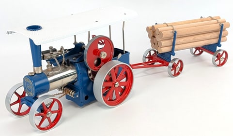 Wilesco "Dampftraktor" Steam Engine Tractor Model w/ Log Trailer