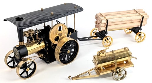 Wilesco D406 Steam Engine Tractor w/ Log Trailer & Water Tank