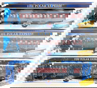 Lionel Polar Express Combination Car, Diner Car, and Skiing Hobo Car