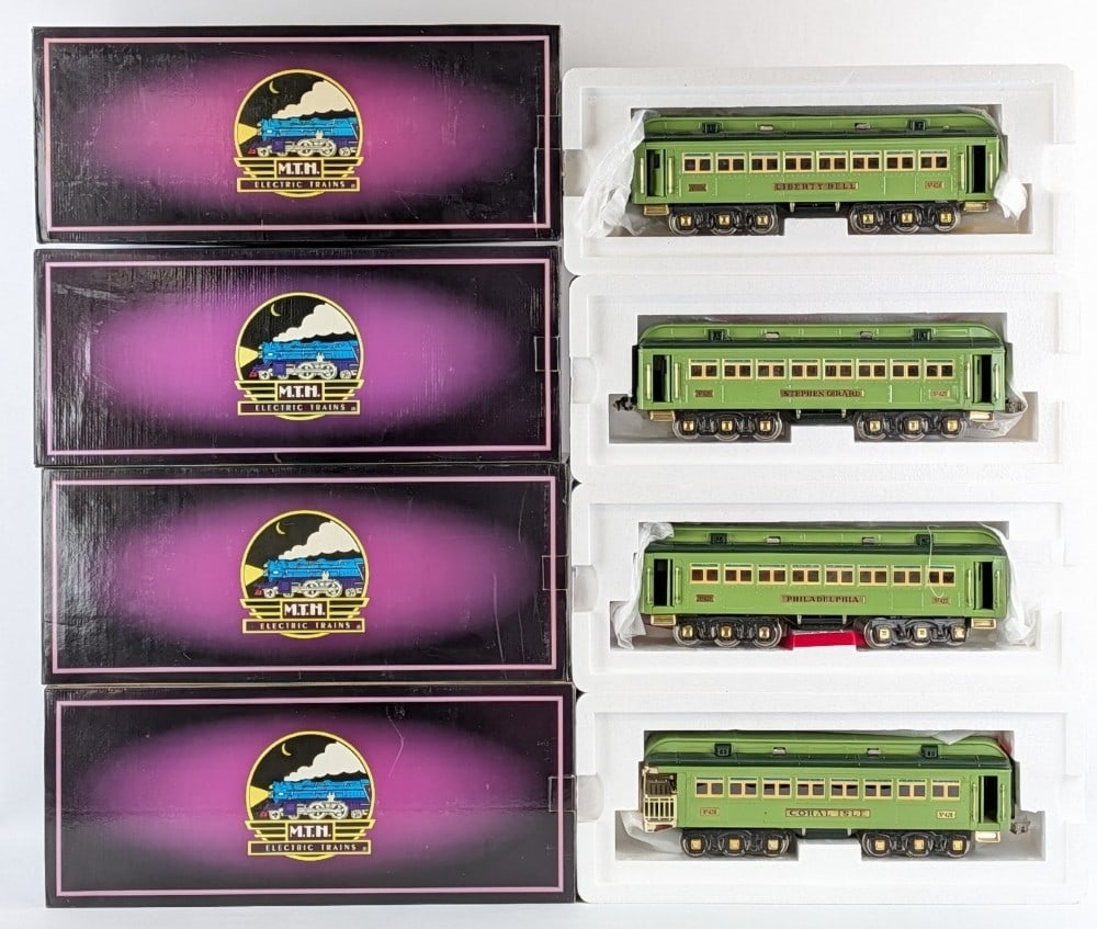 MTH Tinplate Traditions Stephen Girard Car 4-Piece Set No. 10-1068: MTH Tinplate Traditions Stephen Girard cars. Includes a No. 424 Stephen Girard Coach "Liberty Bell", No. 425 Stephen Girard Coach "Stephen Girard", No. 426 Stephen Girard Observation "Coral Isle",