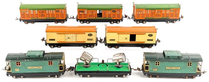 Lionel 820 Searchlight / (3) 813 Livestock / (2) 814 Boxcar / (2) 817 Caboose