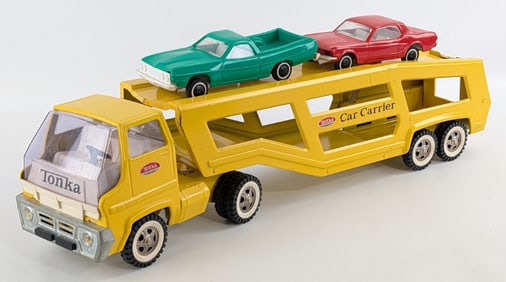 Tonka Gas Turbine Car Carrier w/ Ford Ranchero and Ford Mustang