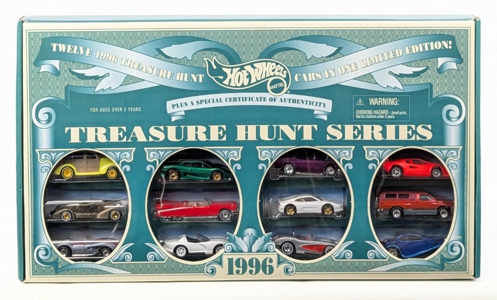 1996 Hot Wheels 12-Car Treasure Hunt Set: 1996 Hot Wheels Treasure Hunt 12-car set. Good condition new in the original box.