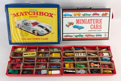 Vintage Matchbox Lesney Cars, Tootsietoys, and Other Cars with Carry Cases