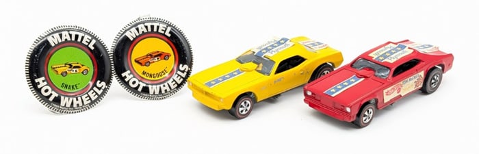 Hot Wheels Redline Snake and Mongoose Cars w/ Buttons