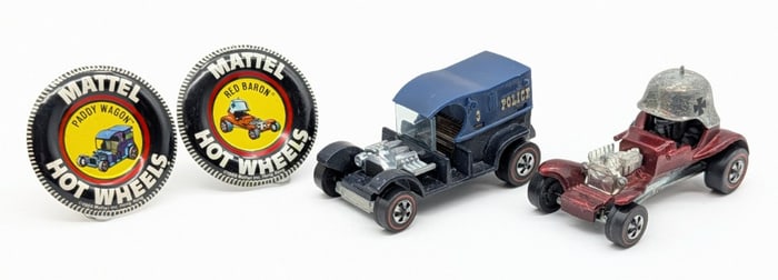 Hot Wheels Redline Red Baron and Paddy Wagon with Buttons