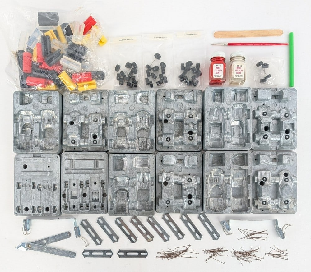 Mattel Hot Wheels Redline Factory Parts: Mattel Hot Wheels Redline Factory parts. These parts are from the Mattel Hot Wheels Factory set. It includes molds, factory sealed bag of wheels / tires, paint, and more.