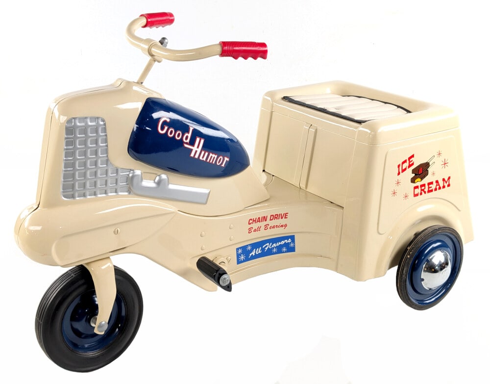 Restored Murray Good Humor Padal Tricycle: Professionally restored Murray Good Humor pedal tricycle. Displays very well overall with chrome hubcaps,a nice paint job, and good decals. Good condition with light dust from display. Measures approx