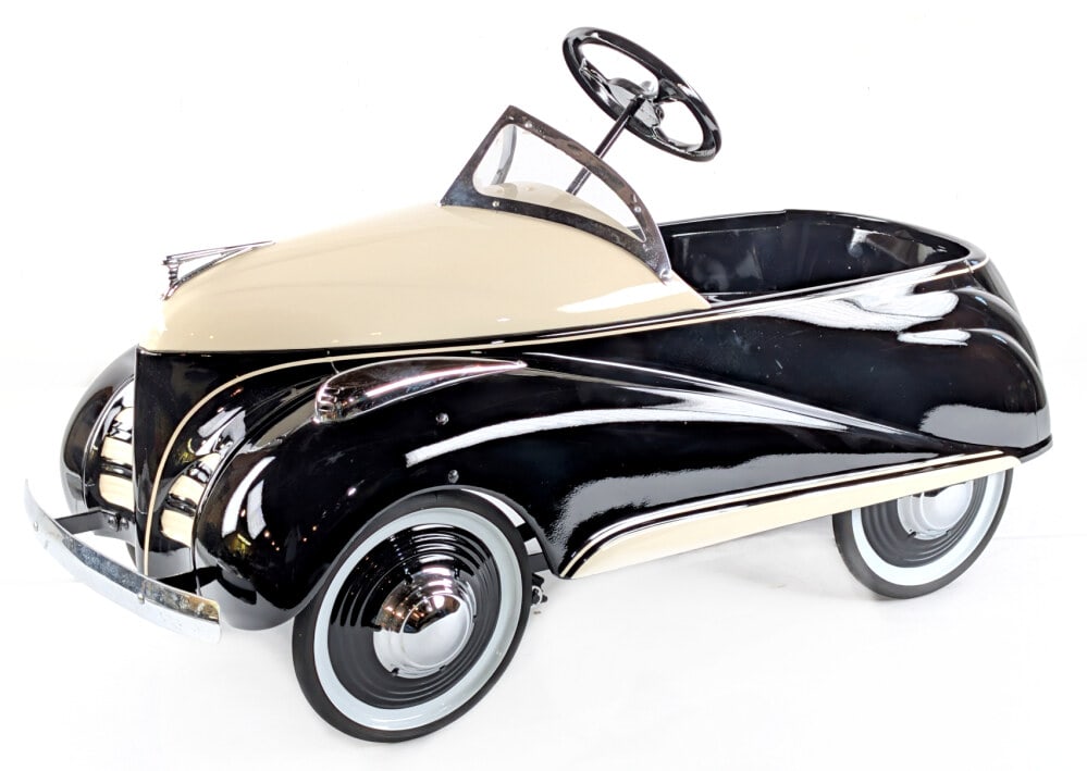 Restored Steelcraft Lincoln Zephyr Pedal Car: Professionally restored Steelcraft Lincoln Zephyr pedal car. The car has a very nice professional restoration. Displays well with a nice paint job and chrome features. Good condition with light wear