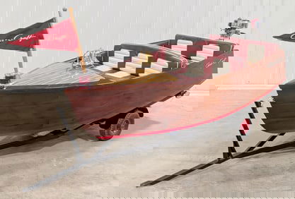 Large 9ft Chris-Craft Boat Replica w/ Evinrude Elto Pal Outboard Motor On Trailer