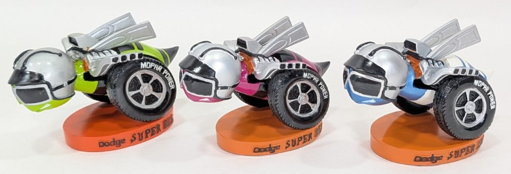Set Of 3 Dodge Mopar Super Bee Promotional Bobble Heads / Nodders: Set Of 3 Dodge Mopar Super Bee Promotional Bobble Heads / Nodders Set of three Dodge Mopar Super Bee Promotional Bobble Heads by Shaker. They appear to be in good condition with some discoloration,