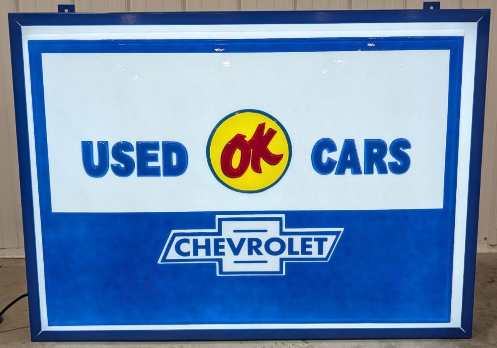4-1/2ft Custom Chevrolet OK Used Cars Embossed Lighted Sign (1 of 9)