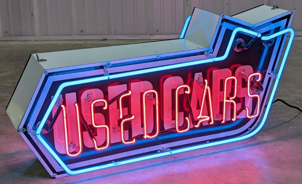 Custom 2-Sided Porcelain Used Cars Neon Arrow Sign (1 of 20)