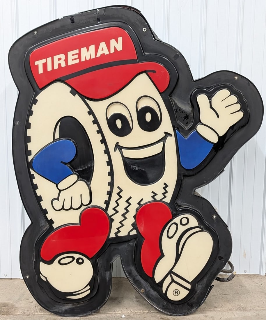 Over 5ft Belle Tires Tireman Embossed Lexan Lighted Dealer Sign (1 of 9)