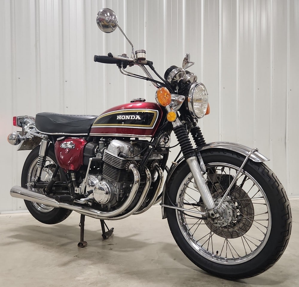 1976 Honda CB750 Four Motorcycle: Sells with No Reserve! Fully Restored In Great Running Condition 750cc Air Cooled OHC Inline 4 Cylinder Gasoline Engine 5 Speed Manual Transmission Odometer Reads 28466 Miles Candy Red Paint,