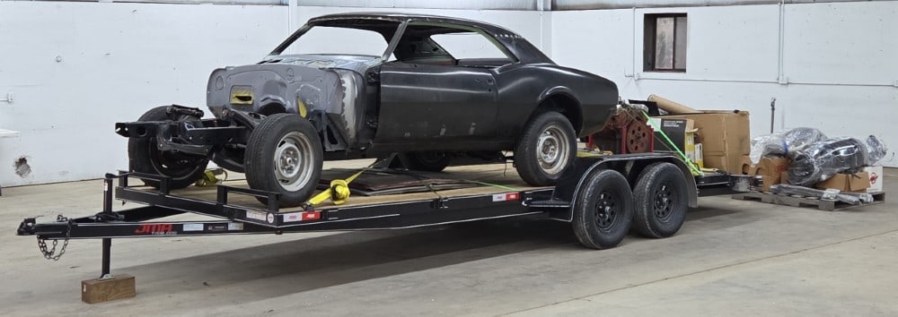 1967 Chevrolet Camaro Project Car With 2026 JMA Trailer: Original Odometer Reads 37,553 Miles Original To Car 327 V8 Engine Muncie M21 4 Speed Transmission Moser 12 Bolt Rear End 4 Wheel Wildwood Disc Brakes Big Block Front Springs Multi-leaf Rear Suspensio