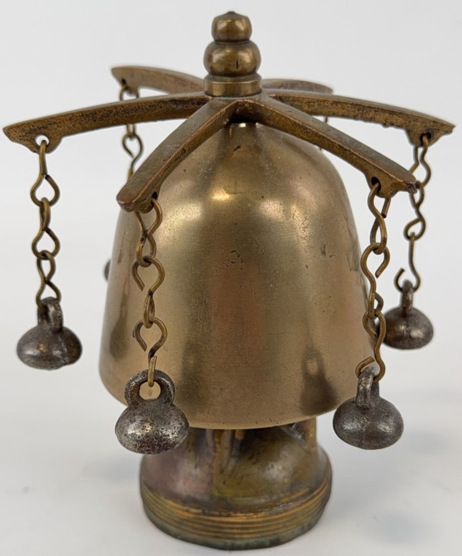 Brass Bell Automobile Masfor: Brass bell automobile mascot in the style of an antique sleigh bell. 4.5? tall.