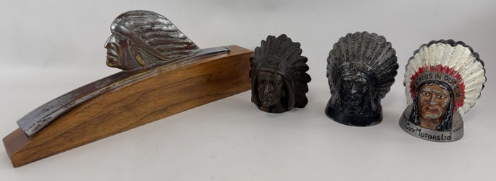 Lot of 4 Indian Chief Automobile and Tractor Mascots