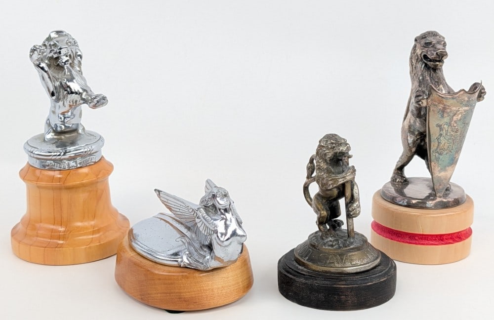Plymouth "Flying Goddess" & (3) Lion Hood Ornaments Mounted On Wooden Bases (1 of 9)