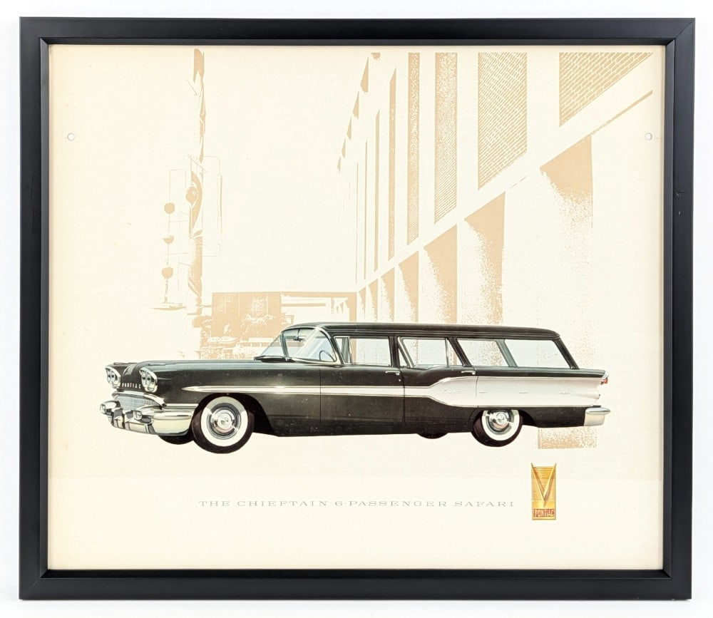 Vintage Pontiac Chieftain 6-Passenger Safari Station Wagon Framed Dealership Poster (1 of 8)