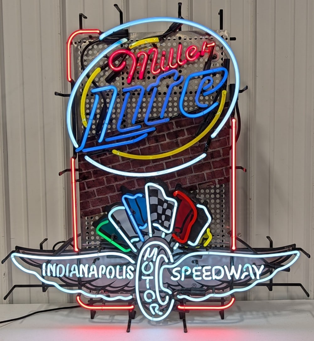 Large Miller Lite Beer Indianapolis Speedway Indy 500 Racing Neon Sign (1 of 10)