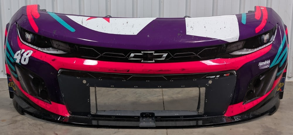 Alex Bowman's NASCAR Race Used Hendrick,'s Chevrolet Camaro Front Bumper Clip: Alex Bowman's 2024 Nashville NASCAR race used Hendrick's Ally Chevrolet Camaro front bumper. Has scratches, decal / paint loss, and other damage and wear from race use and more. Displays well