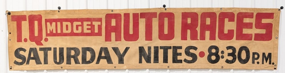 9-1/2ft T.Q. Midget Auto Races Hand Painted Canvas Banner (1 of 12)
