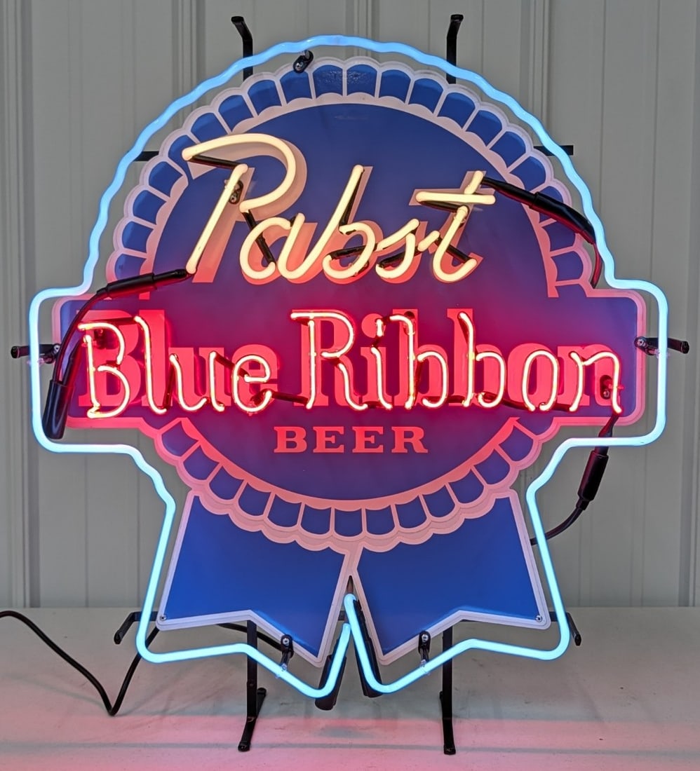 Pabst Blue Ribbon 3 Color Neon Sign With Backing (1 of 5)