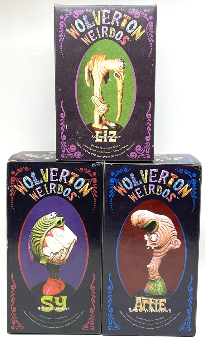 (3) Basil Wolverton Weirdos Sy,Artie, and Liz: (3) Limited Edition Basil Wolverton Weirdos Sy,Artie, and Liz. Dark Horse Comics Figures, Figures and Boxes are in overall good condition.