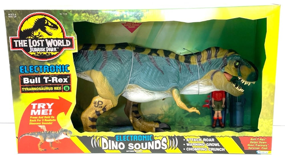 1996 Jurassic Park Lost World Bull T-Rex: 1996 Kenner Jurassic Park Lost World Bull T-Rex Figures. Box is in overall good condition. Box isn?t Sealed but Figure is Sealed.