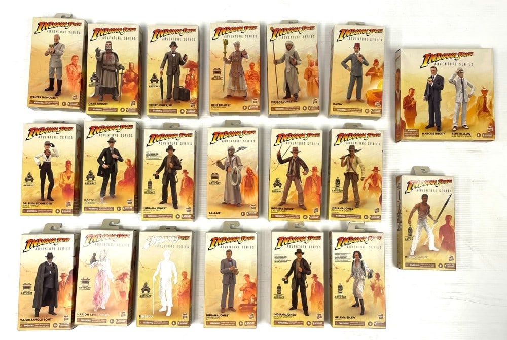 (20) Hasbro Indiana Jones Action Figures: (20) Hasbro Indiana Jones Action Figures. Figures are not Sealed and boxes are in overall good condition. Figures include Indiana Jones, Henry Jones Sr. and more.