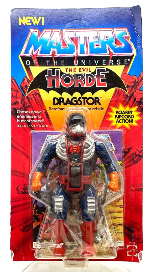 1986 Masters of The Universe Dragstor Figure: 1986 Masters of The Universe Dragstor Figure. Packaging has Creases and Edge-Ware,Bubble is Clear and Unpunched.
