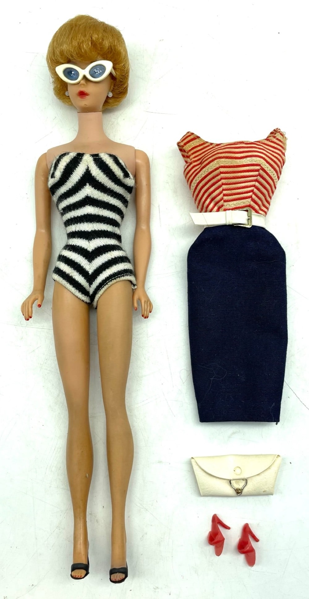 Vintage Blonde Bubble Cut Barbie in Original Swimsuit with Cruise Stripes Outfit #819: Update