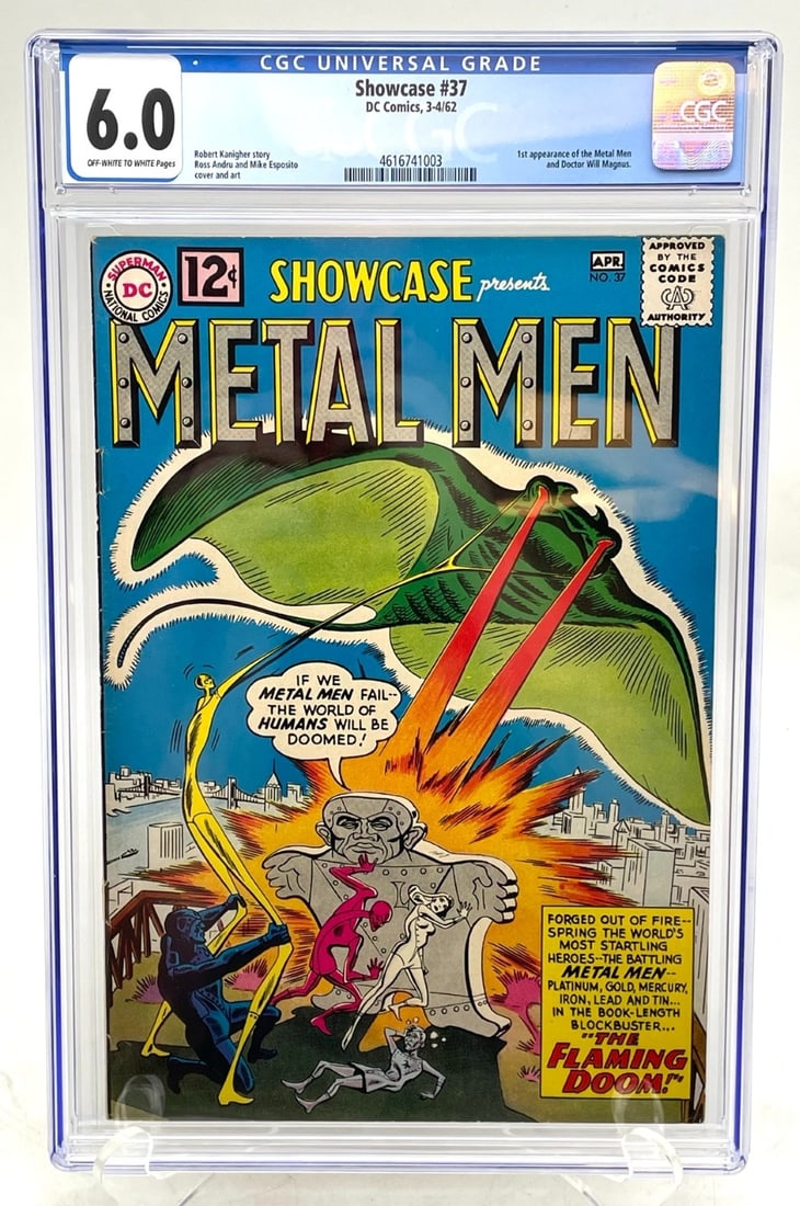 1962 Showcase #37 Metal Men CGC 6.0: 1962 Showcase #37 Metal Men CGC 6.0 ?The Flaming Doom? 1st Appearance of the Metal Men and Doctor Will Magnus