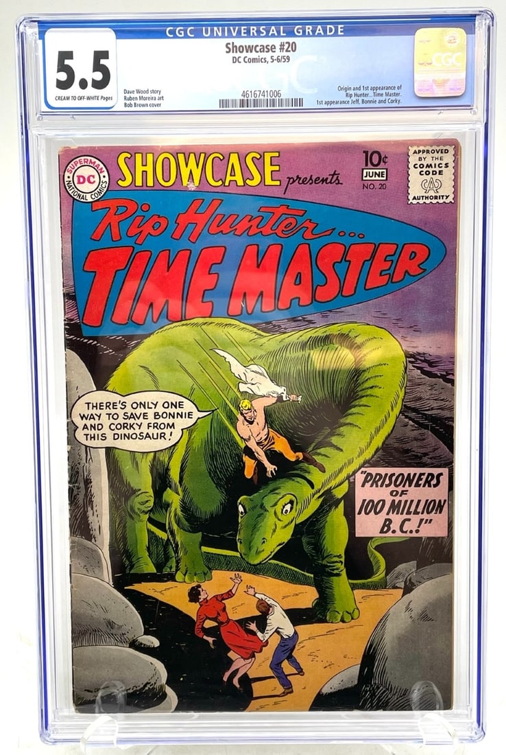 1969 Showcase #20 Rip Hunter CGC 5.5: 1969 Showcase #20 Rip Hunter Time Master CGC 5.5 ?Prisoners of 100 Million B.C.!? Original and 1st Appearance of Rip Hunter Time Master and Jeff,Bonnie and Corky