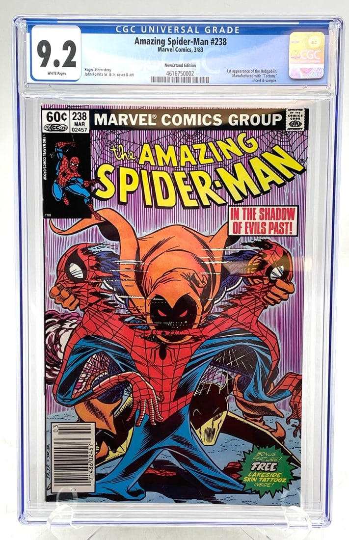 1983 Amazing Spider-Man #238 CGC 9.2: 1983 Amazing Spider-Man #238 CGC 9.2 ?In The Shadow of Evils Past? 1st Appearance of the Hobgoblin with Tattoos Insert and Sample Newsstand Edition