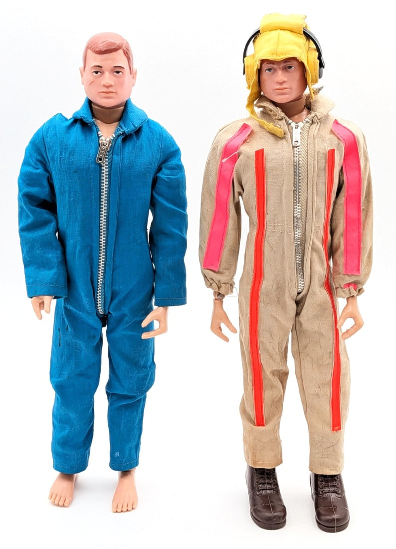Vintage Hasbro GI Joe Landing Signal Officer and Pilot: Vintage Hasbro GI Joe Landing Signal Officer and Pilot. The signal officer and pilot are missing accessories and show some wear to the outfits. The figures show the usual stress cracks and wear from