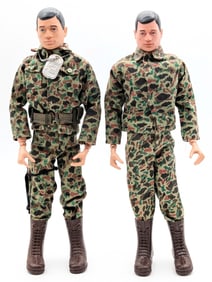 (2) Vintage Hasbro GI Joe Action Marine Figures w/ Camouflage Outfits