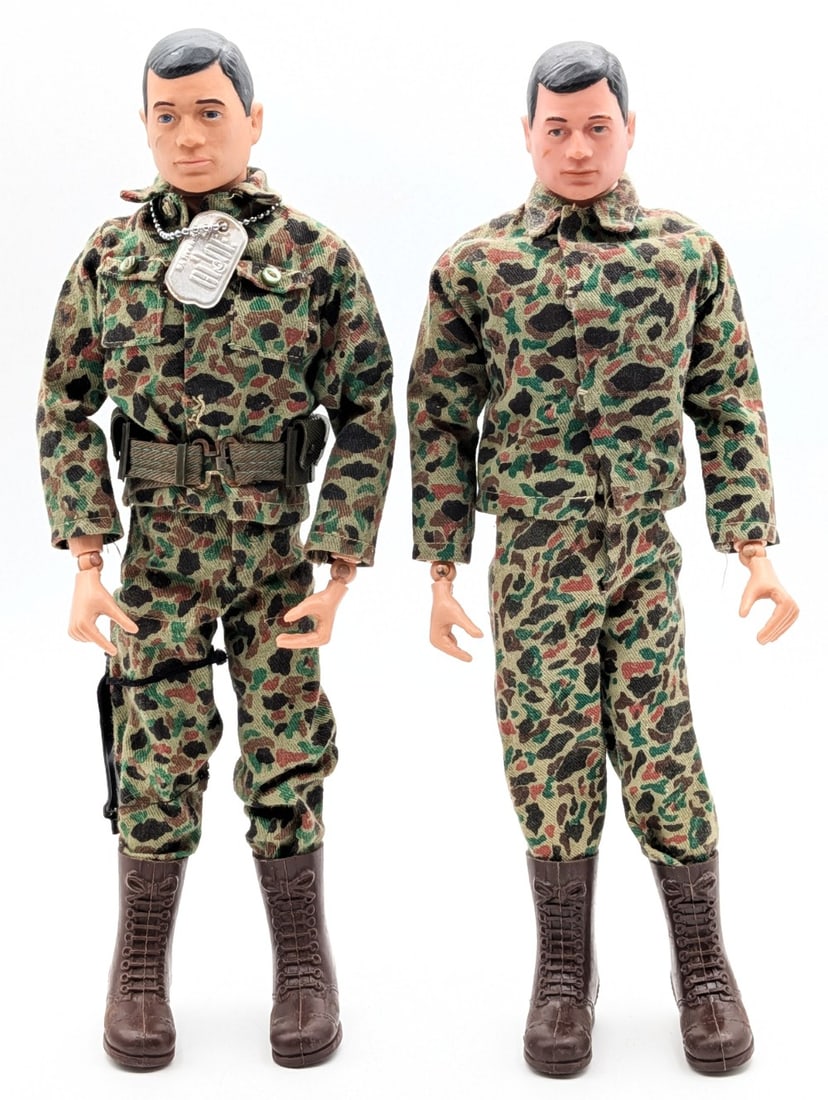 (2) Vintage Hasbro GI Joe Action Marine Figures w/ Camouflage Outfits (1 of 9)