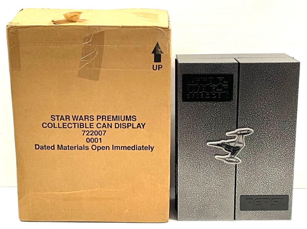 Star Wars Premiums Episode 1 Can Display: Star Wars Premiums Episode 1 Can Display. Cans are in overall good condition with original Shipping Box.