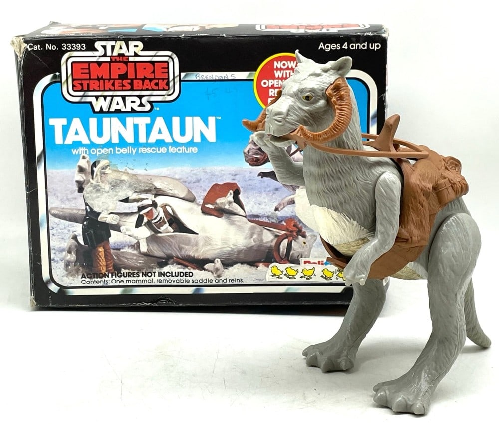 1980 Palitoy Star Wars TaunTaun Figure: 1980 Palitoy Star Wars TaunTaun Figure. Figure is in overall good condition with saddle and reins and Box is in rough condition. No manual