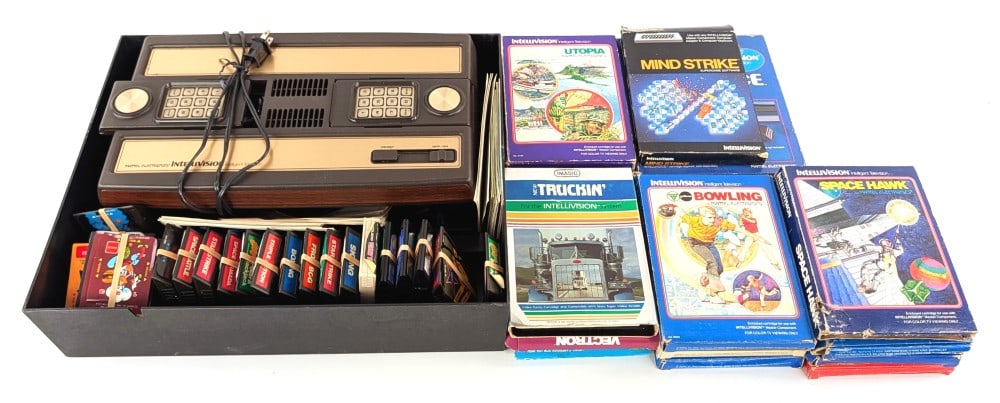 Vintage Mattel Intellivision Console w/ Games: Vintage Mattel Intellivision console with large amount of games. The console and games are untested.