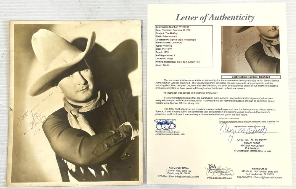 Tim McCoy Signed Sepia Photograph: Tim McCoy Signed Sepia Photograph. Photo is signed in Black Fountain Pen. Photograph appears to be from the 1935. 8? x 10