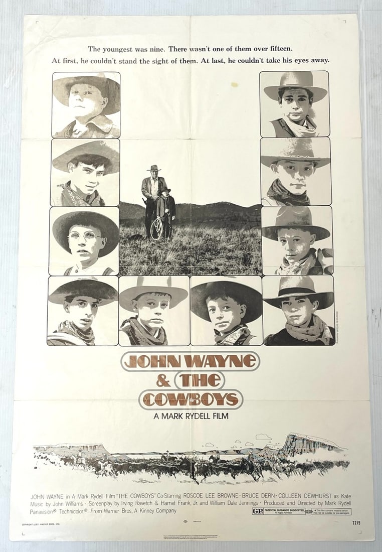 1974 John Wayne and The Cowboys Movie Poster: 1974 John Wayne and The Cowboys Movie Poster. Poster has Creases and has Edge-Ware. 27? x 41