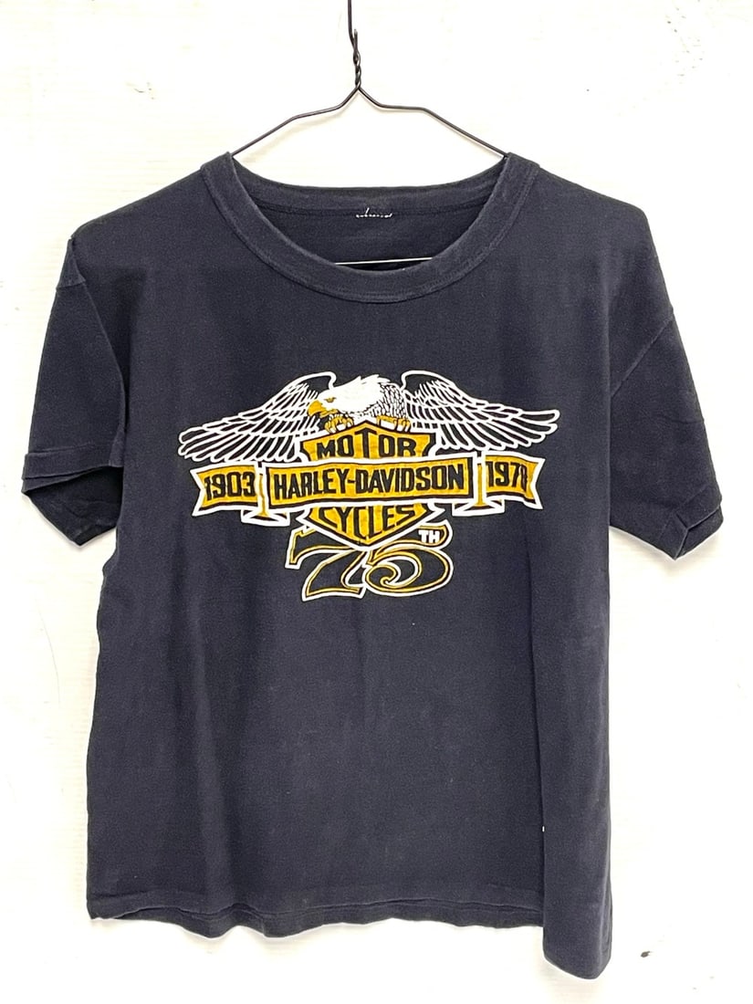 1978 Molenaar Harley Davidson T-Shirt: 1978 Molenaar Harley Davidson T-Shirt. Hammond Indiana 75th Anniversary Harley Shirt. No Tag Unknown Size. Short is in overall good condition.