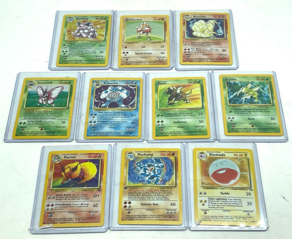(10) Pokemon Holo Trading Cards: (10) Pokemon Holo Trading Cards. Sets include Base Set and Jungle. Cards are in Various Conditions with Edgeware.