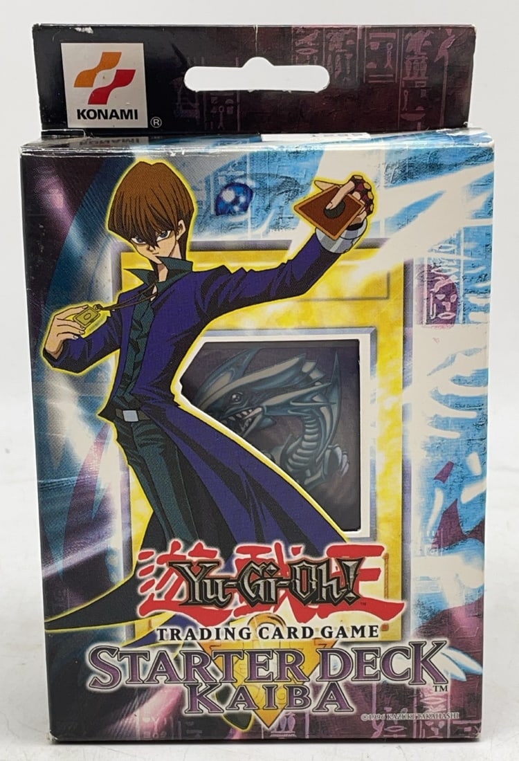 1996 Sealed Yu-Gi-Oh Kaiba Starter Deck: 1996 Sealed Yu-Gi-Oh Kaiba Starter Deck. Sealed is connected on one side of box instead of 2. Box has Tape Pulls on One Side and Original Price Sticker.