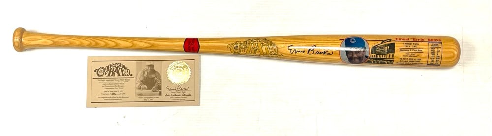 Ernie Banks Signed Cooperstown Limited Edition Bat: Ernie Banks Signed Cooperstown Limited Edition Bat. Members Exclusive Bat 222/1000 Autograph is signed in Blue Marker.