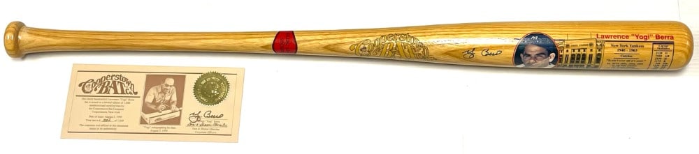 Yogi Berra Signed Cooperstown Limited Edition Bat: Yogi Berra Signed Cooperstown Limited Edition Bat. Members Exclusive 222/1000 Famous Players Series with COA. Signature is Signed in Blue Marker.