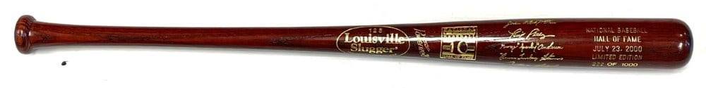 2000 National Baseball HOF Limited Edition Bat: 2000 National Baseball HOF Limited Edition Bat. Member Exclusive Bat 222/1000. Players include John Bid McPhee, Tony Perez, George Sparky Anderson, Turkey Stearns, and Carton Fisk.